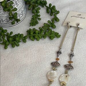 Free People silver evil eye and shell dangle earrings NWT
